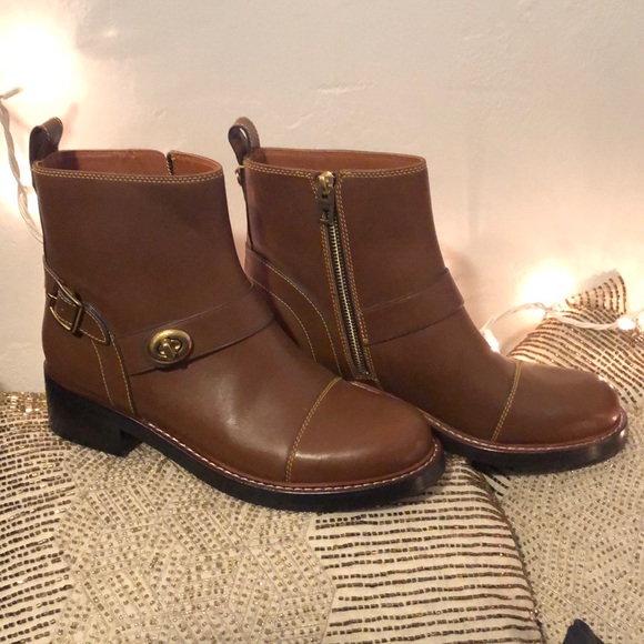 Coach Shoes - Coach Brown Leather Moto Boots